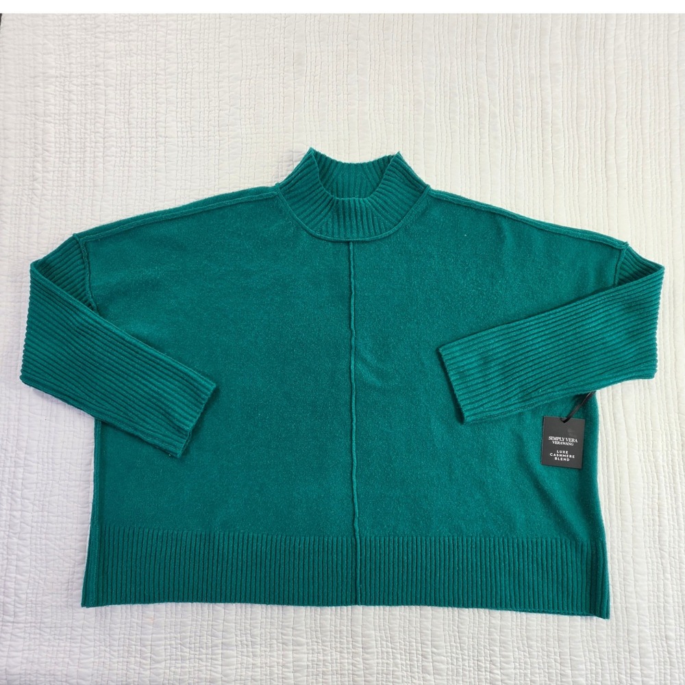 Simply Vera Vera Wang Cashmere Blend Mock Neck Sweater Trail Green XXL NWT